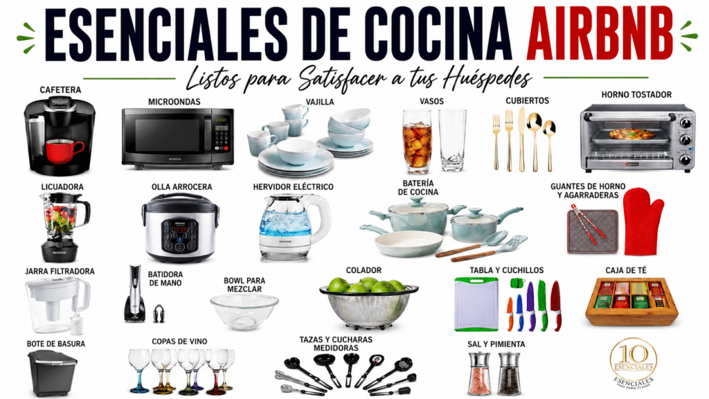 amenities esenciales de cocina Airbnb